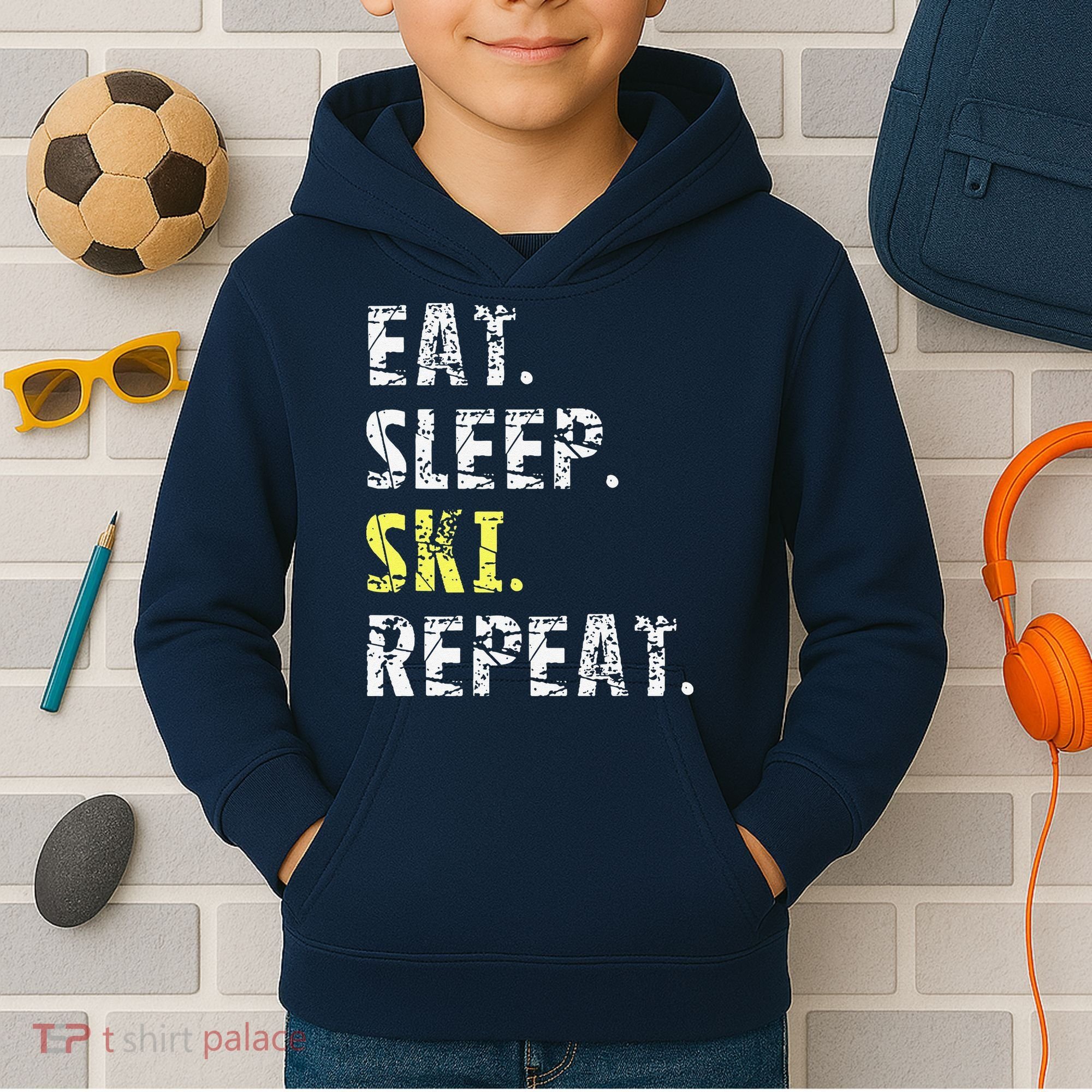 Eat Sleep Skiing Repeat Snow Sport Funny Ski Skiing Kids Hoodie