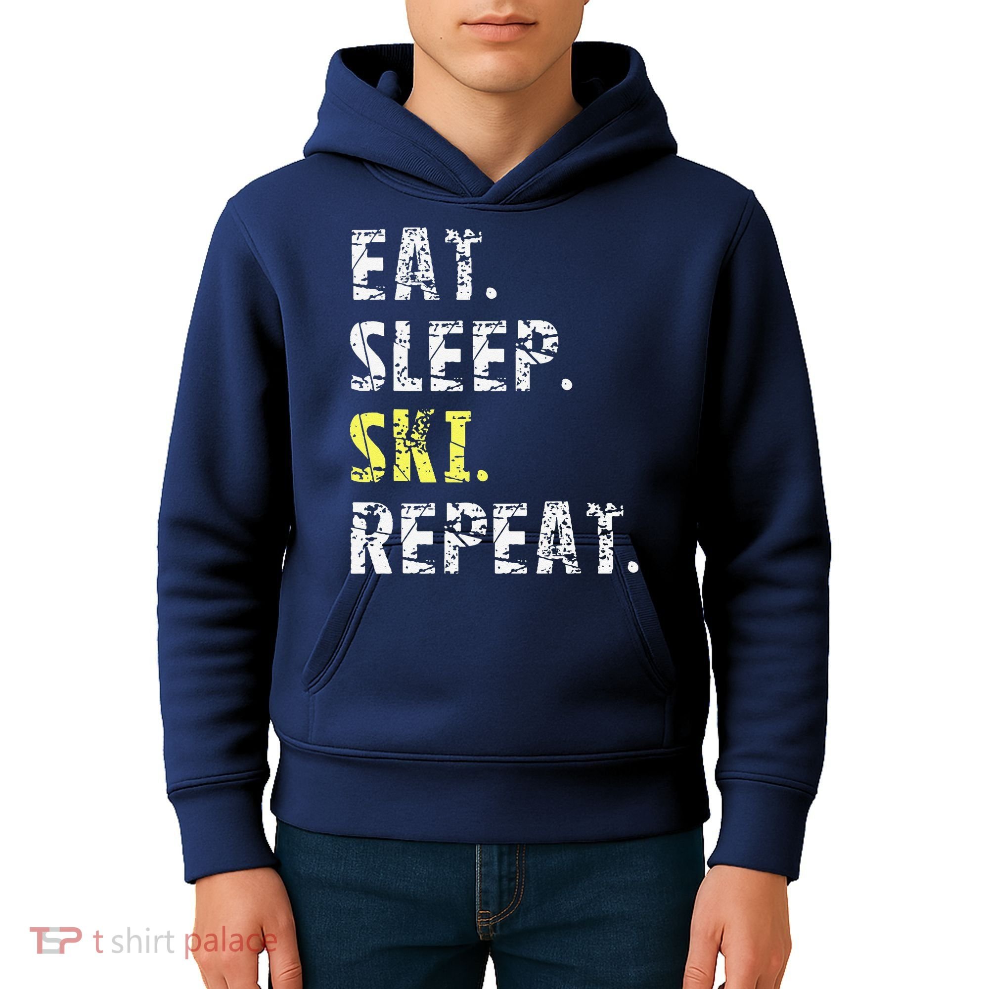 Eat Sleep Skiing Repeat Snow Sport Funny Ski Skiing Kids Hoodie