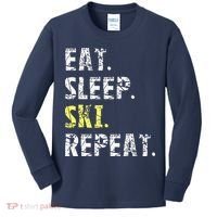 Eat Sleep Skiing Repeat Snow Sport Funny Ski Skiing Kids Long Sleeve Shirt thumb 0