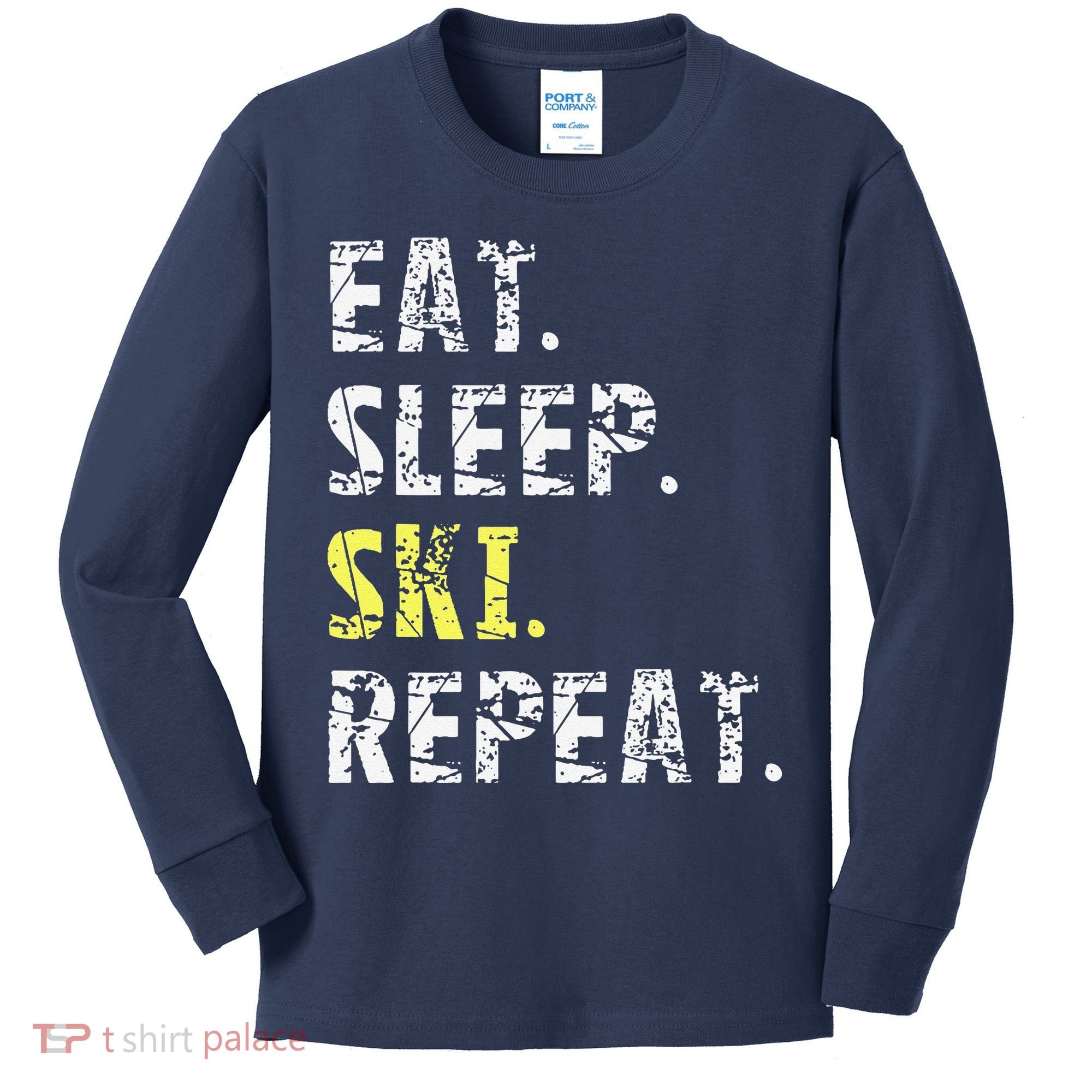 Eat Sleep Skiing Repeat Snow Sport Funny Ski Skiing Kids Long Sleeve Shirt
