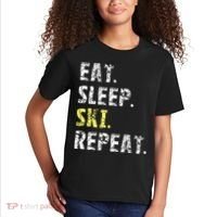 Eat Sleep Skiing Repeat Snow Sport Funny Ski Skiing Kids T-Shirt thumb 2