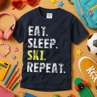 Eat Sleep Skiing Repeat Snow Sport Funny Ski Skiing Kids T-Shirt thumb 3