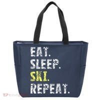 Eat Sleep Skiing Repeat Snow Sport Funny Ski Skiing Tote Bag thumb 0