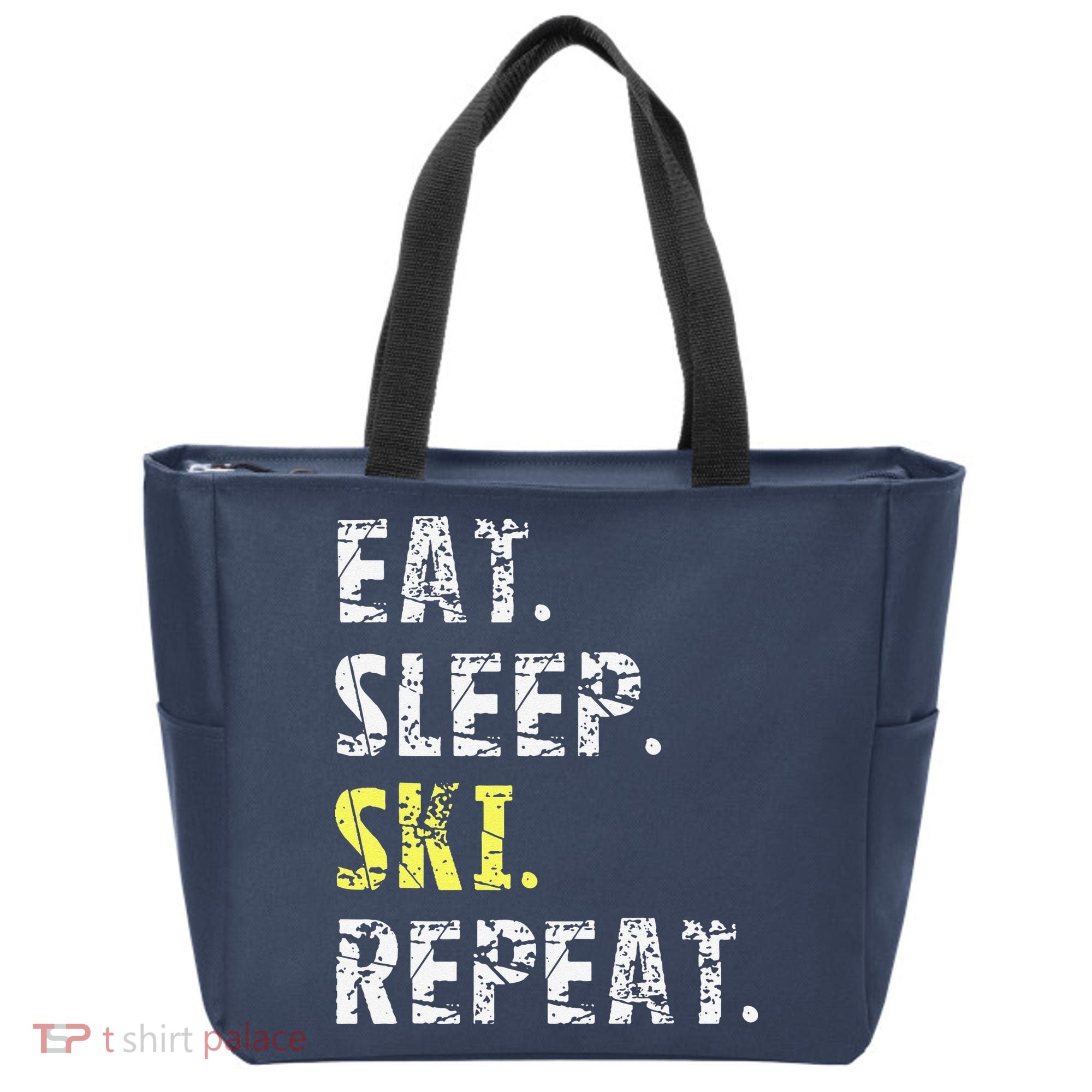 Eat Sleep Skiing Repeat Snow Sport Funny Ski Skiing Tote Bag