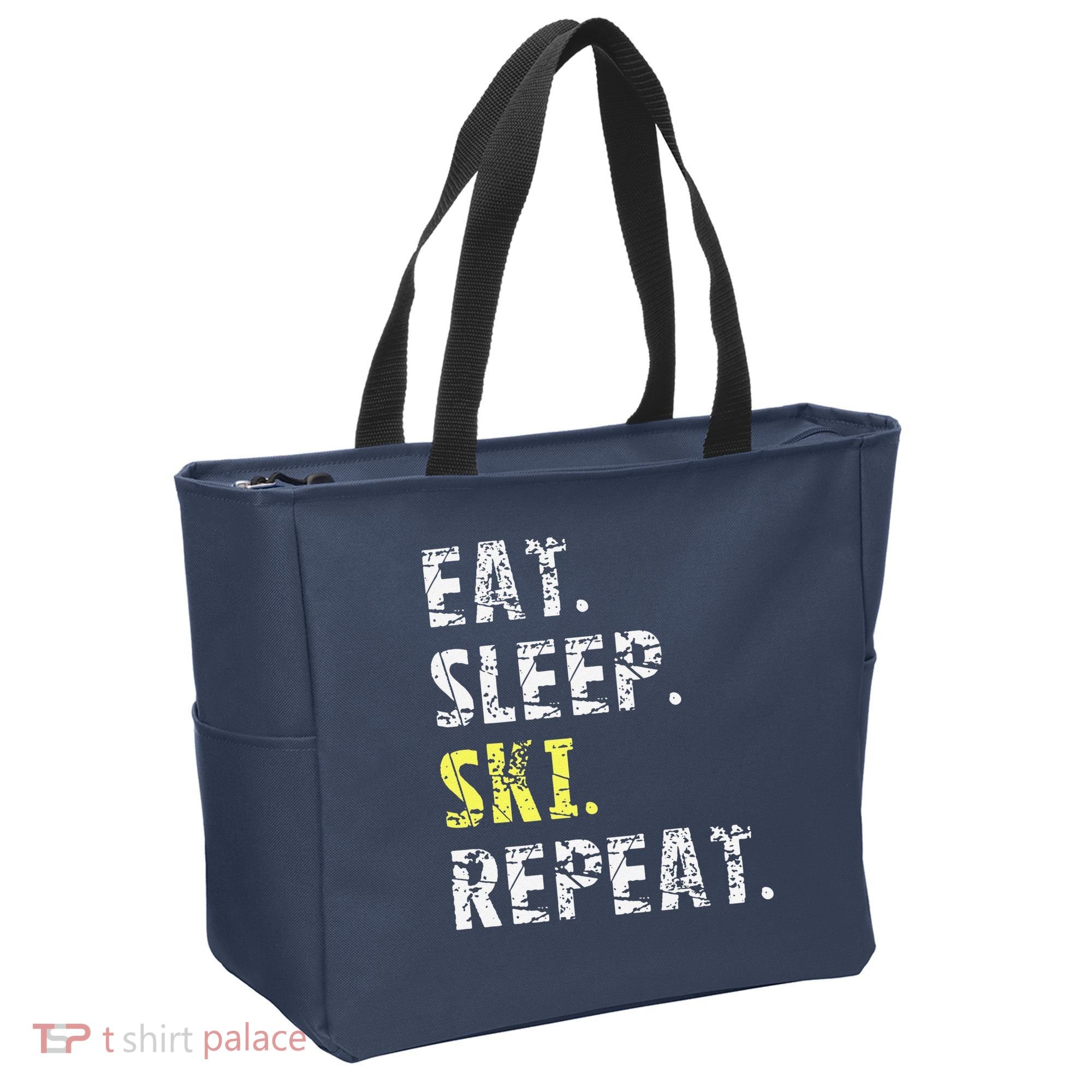 Eat Sleep Skiing Repeat Snow Sport Funny Ski Skiing Tote Bag