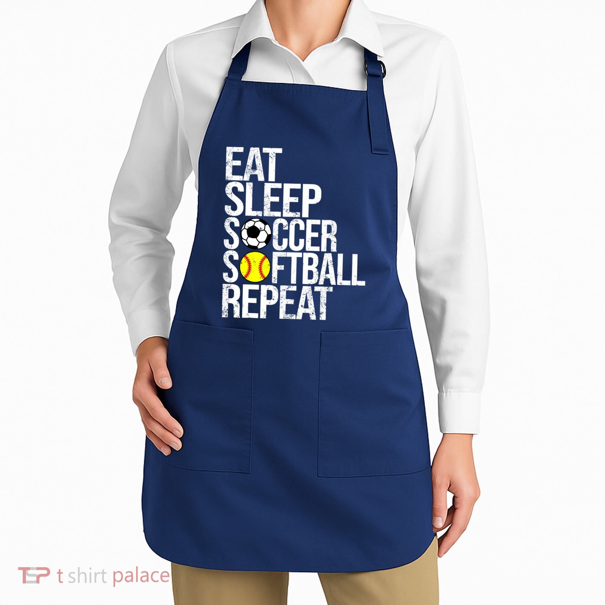 Eat Sleep Soccer Softball Repeat Funny Ball Apron