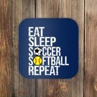 Eat Sleep Soccer Softball Repeat Funny Ball Coaster thumb 0