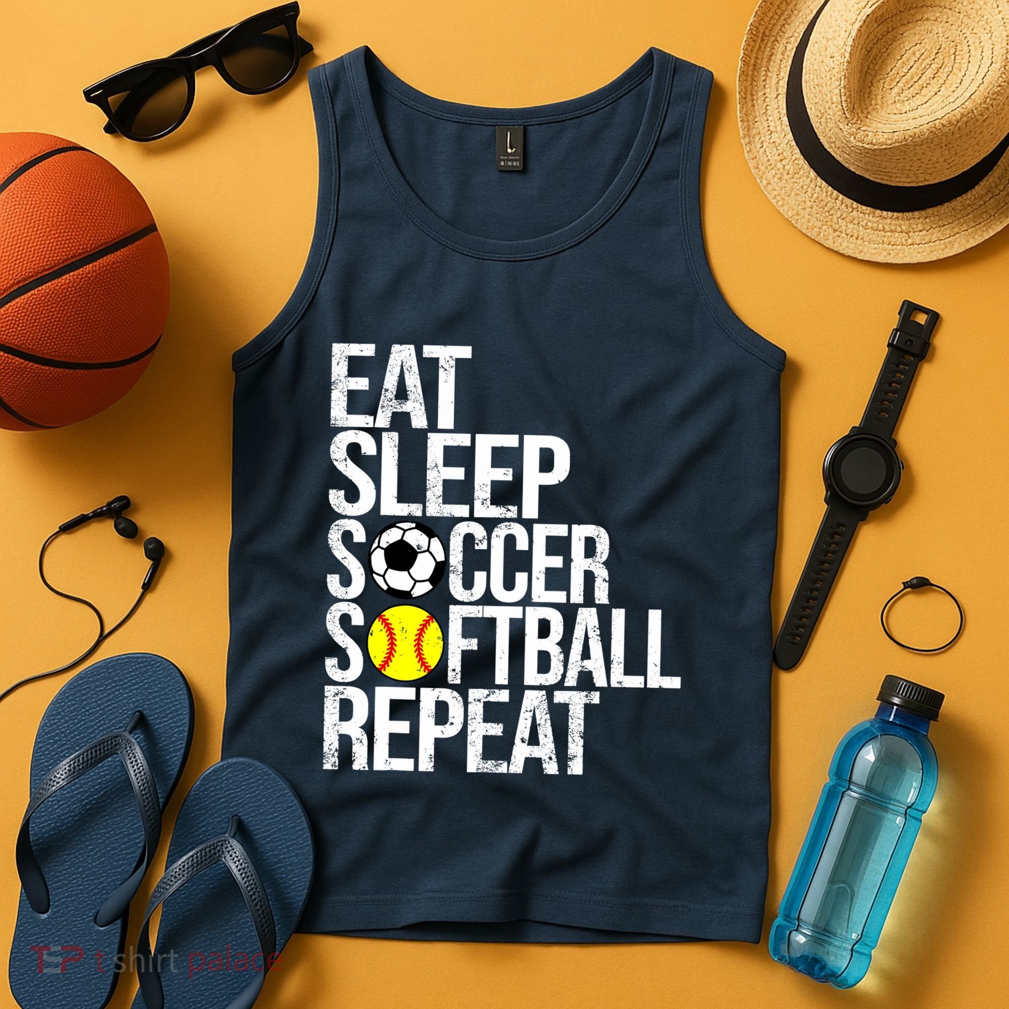 Eat Sleep Soccer Softball Repeat Funny Ball Tank Top