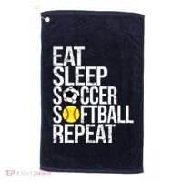 Eat Sleep Soccer Softball Repeat Funny Ball Golf Towel thumb 0