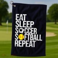Eat Sleep Soccer Softball Repeat Funny Ball Golf Towel thumb 1