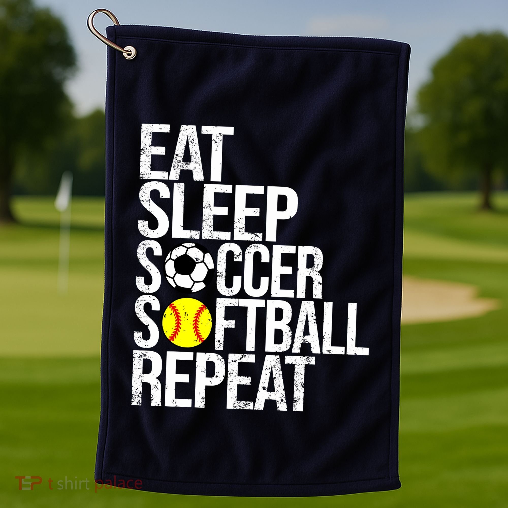 Eat Sleep Soccer Softball Repeat Funny Ball Golf Towel