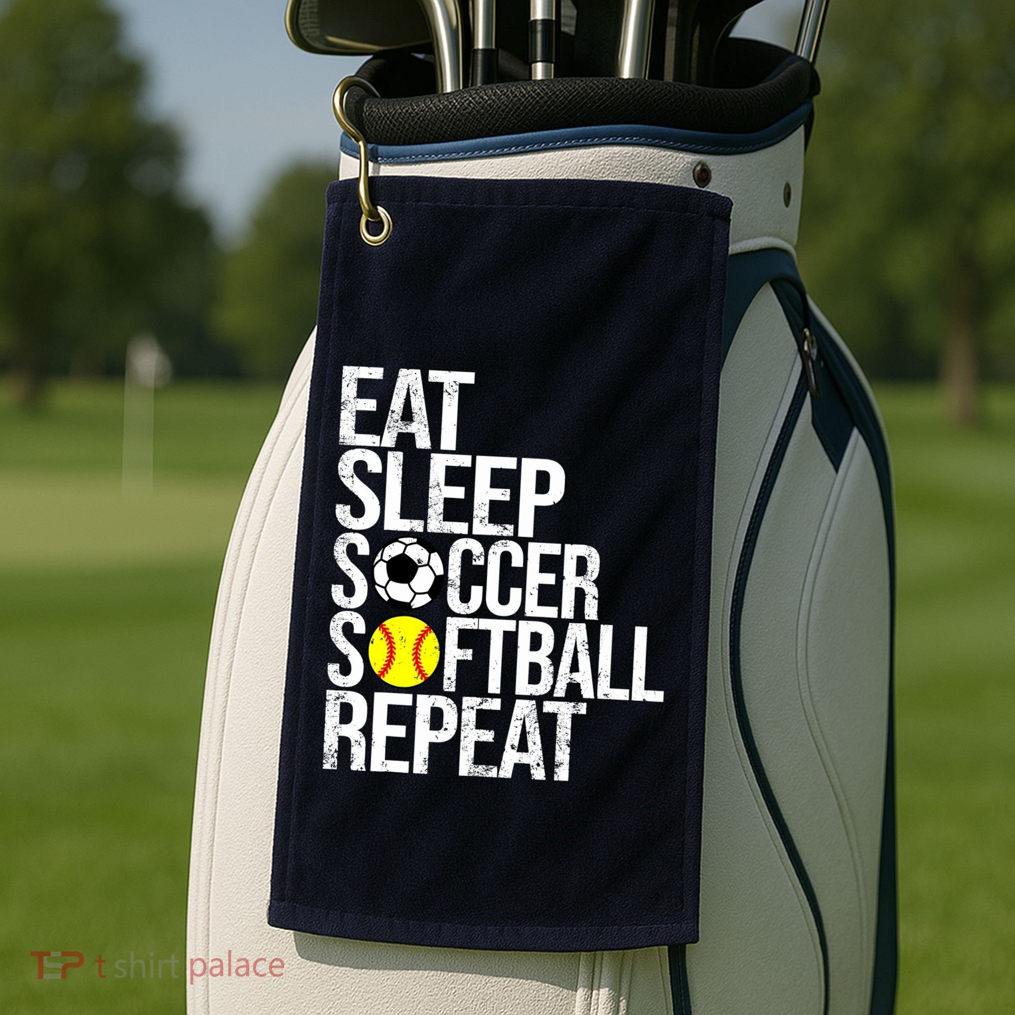 Eat Sleep Soccer Softball Repeat Funny Ball Golf Towel
