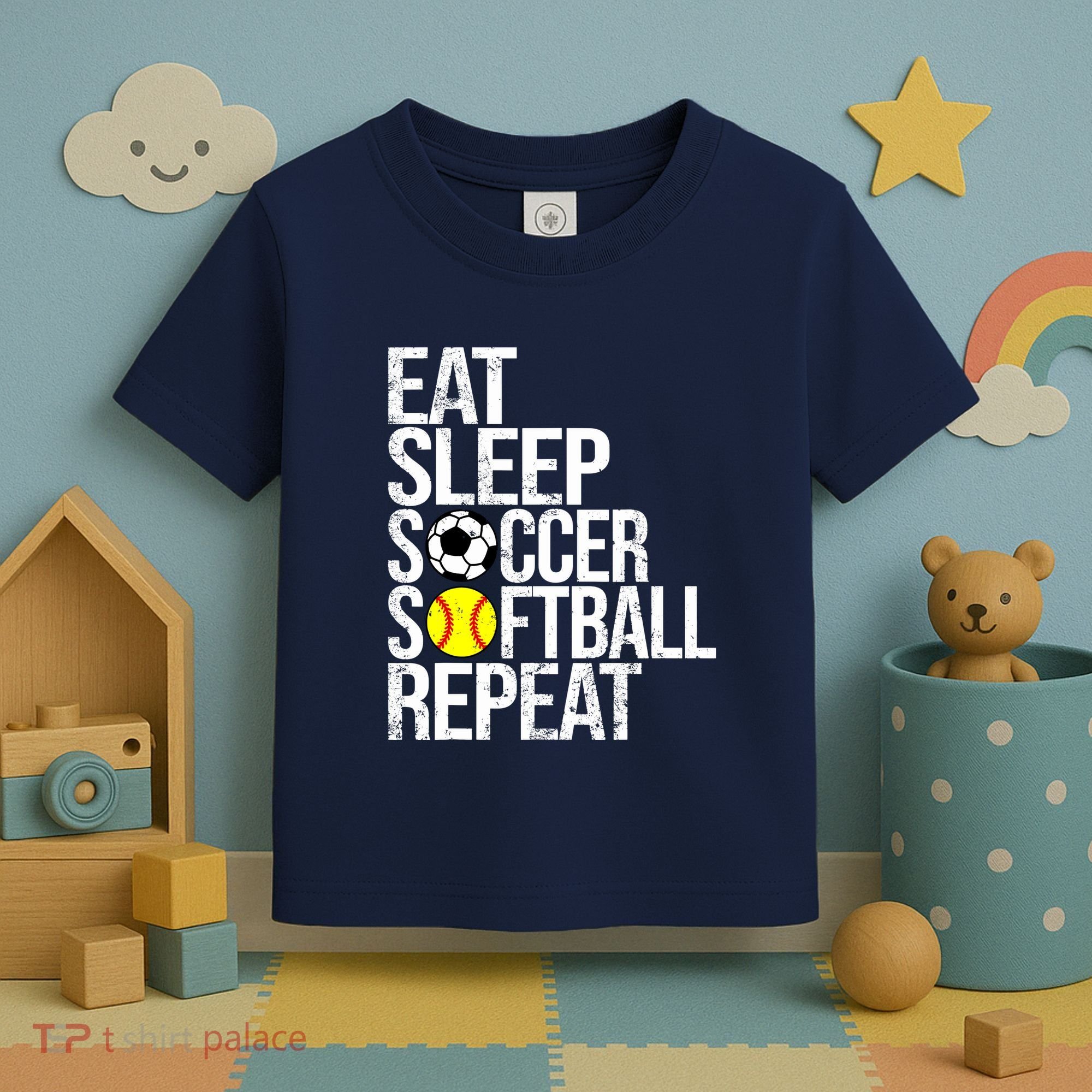 Eat Sleep Soccer Softball Repeat Funny Ball Toddler T-Shirt