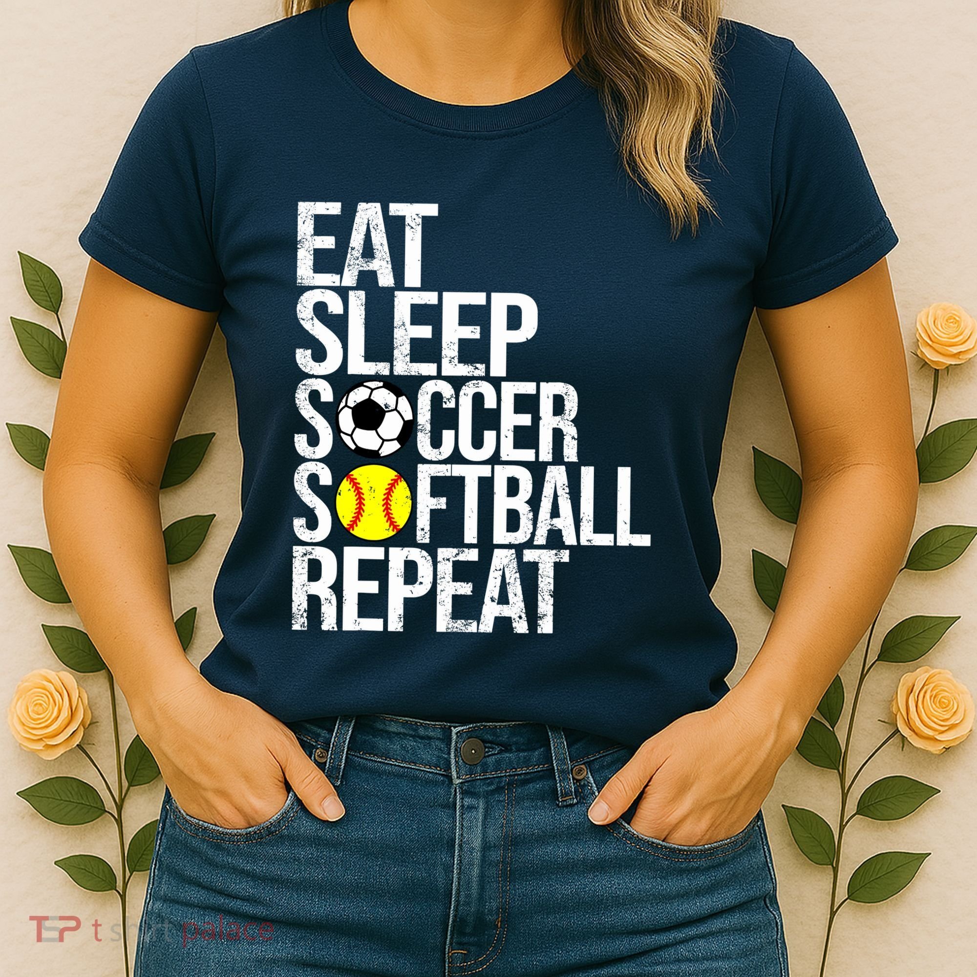 Eat Sleep Soccer Softball Repeat Funny Ball Women's T-Shirt