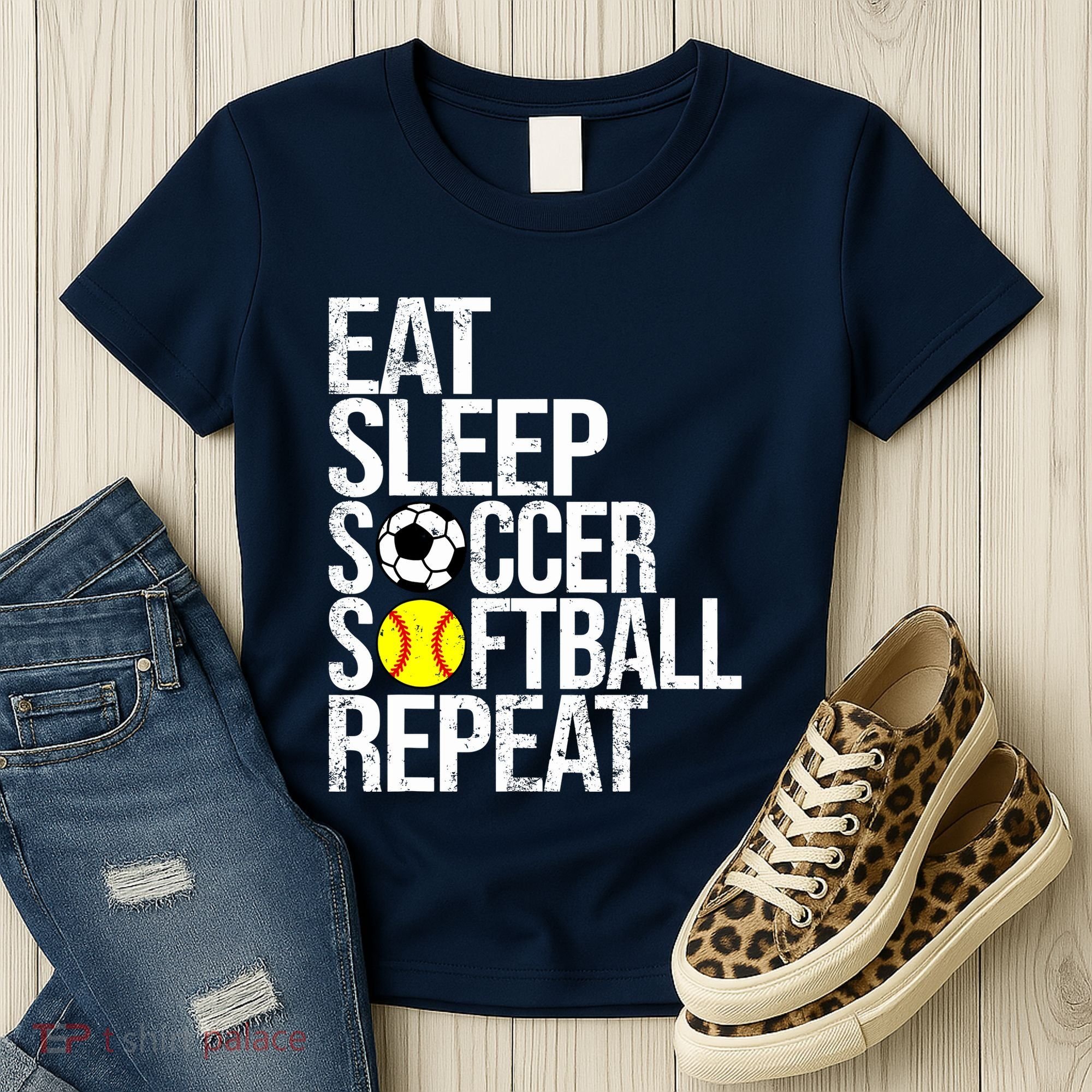 Eat Sleep Soccer Softball Repeat Funny Ball Women's T-Shirt