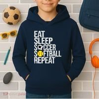 Eat Sleep Soccer Softball Repeat Funny Ball Kids Hoodie thumb 2