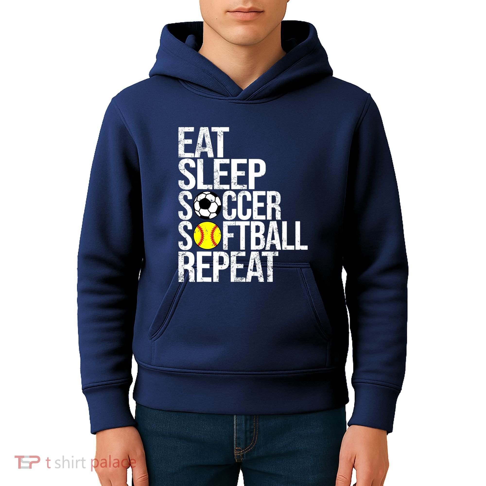 Eat Sleep Soccer Softball Repeat Funny Ball Kids Hoodie