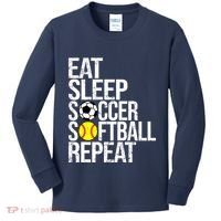 Eat Sleep Soccer Softball Repeat Funny Ball Kids Long Sleeve Shirt thumb 0