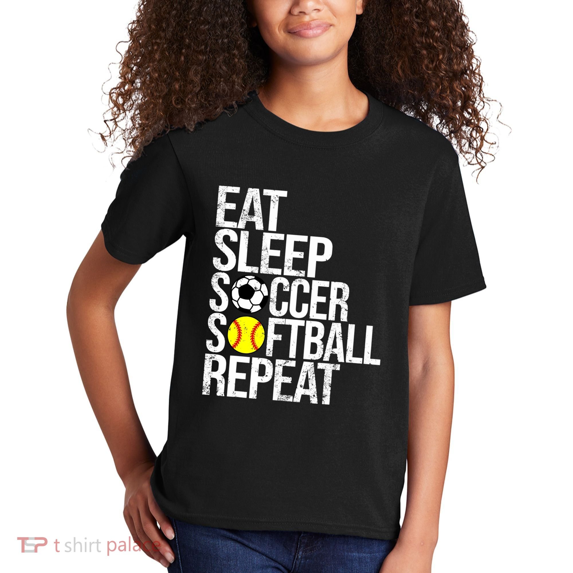 Eat Sleep Soccer Softball Repeat Funny Ball Kids T-Shirt