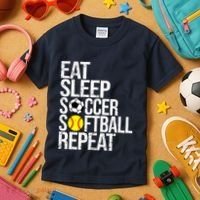 Eat Sleep Soccer Softball Repeat Funny Ball Kids T-Shirt thumb 3