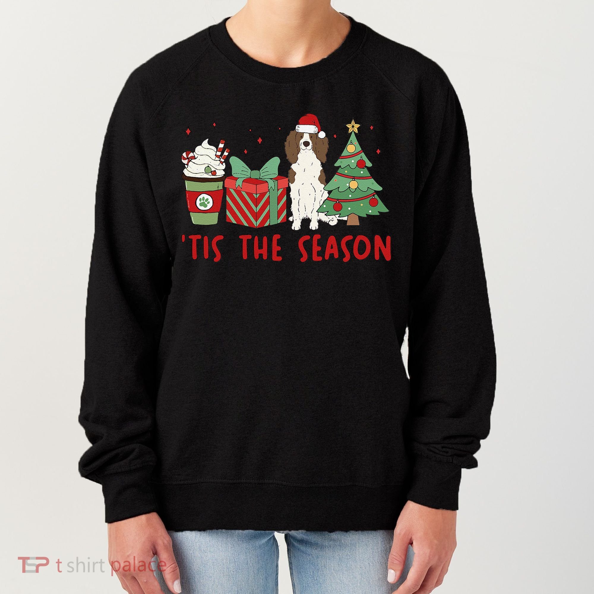 English Springer Spaniel Christmas Tis The Season Holiday Women's Sweatshirt