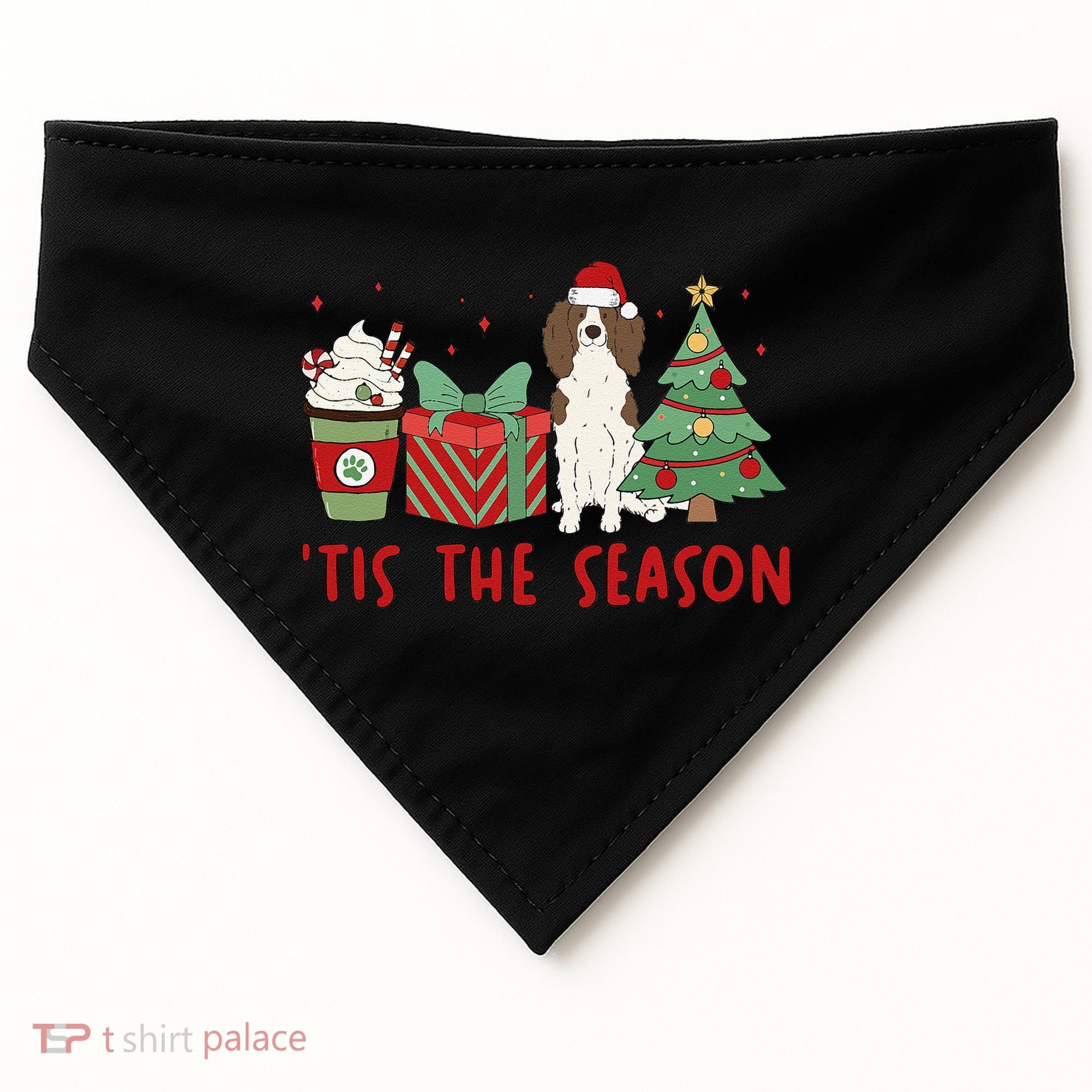 English Springer Spaniel Christmas Tis The Season Holiday USA-Made Doggie Bandana