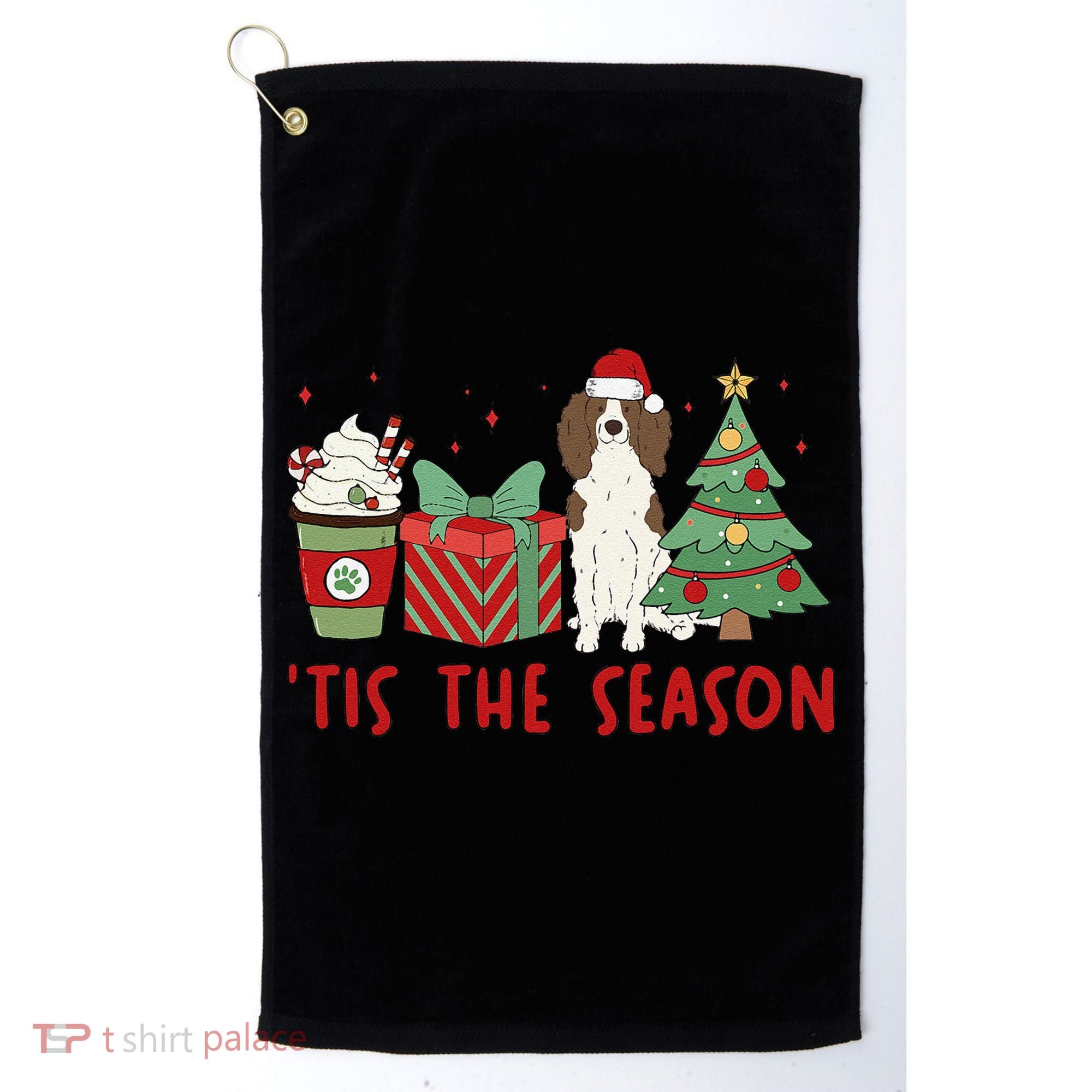 English Springer Spaniel Christmas Tis The Season Holiday Golf Towel