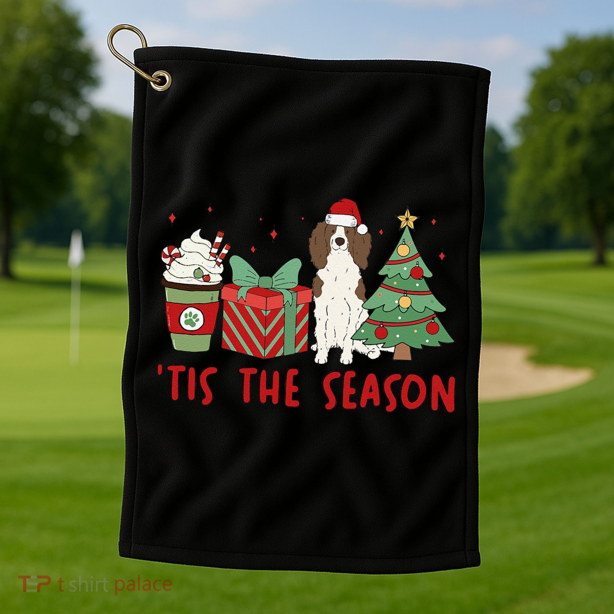 English Springer Spaniel Christmas Tis The Season Holiday Golf Towel