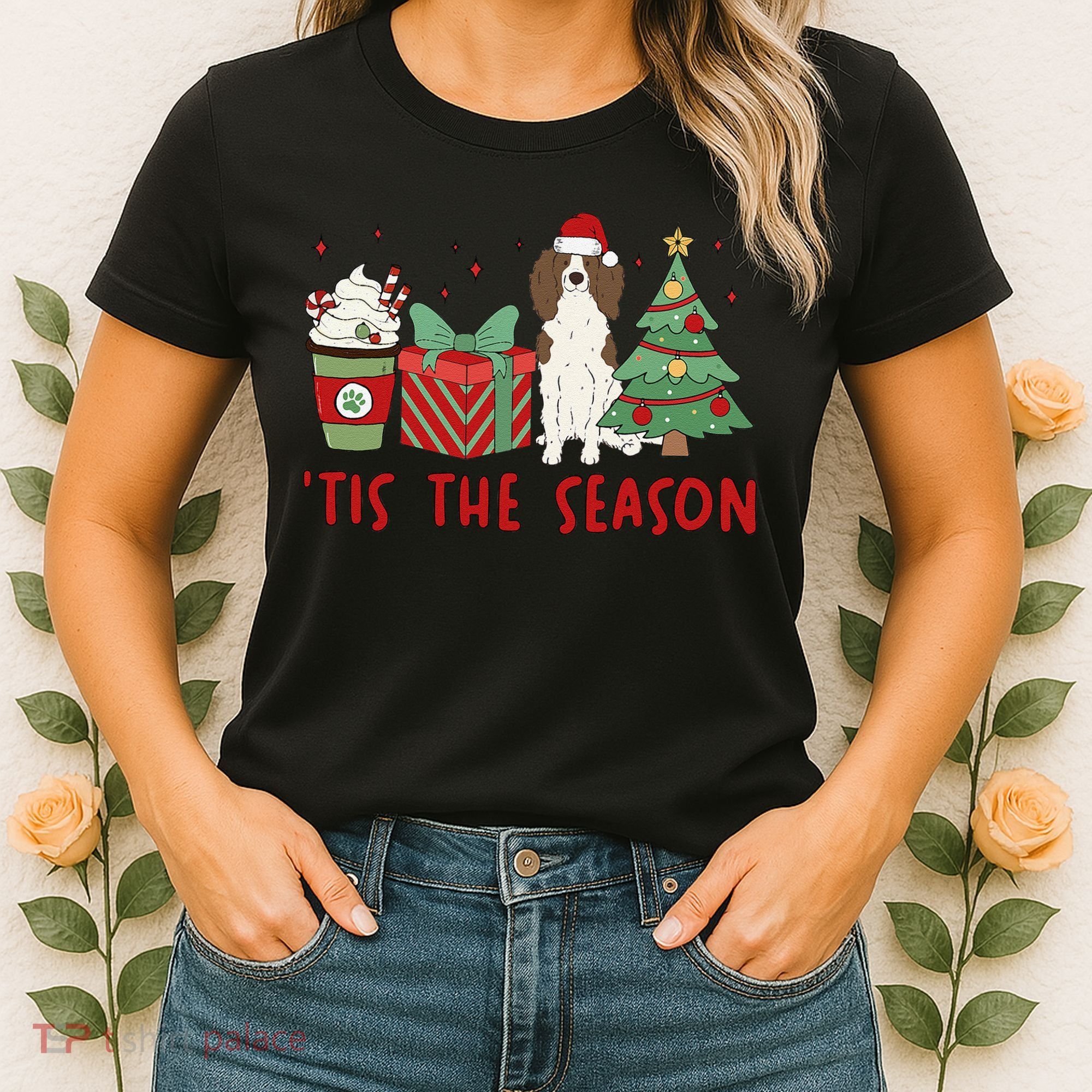 English Springer Spaniel Christmas Tis The Season Holiday Women's T-Shirt