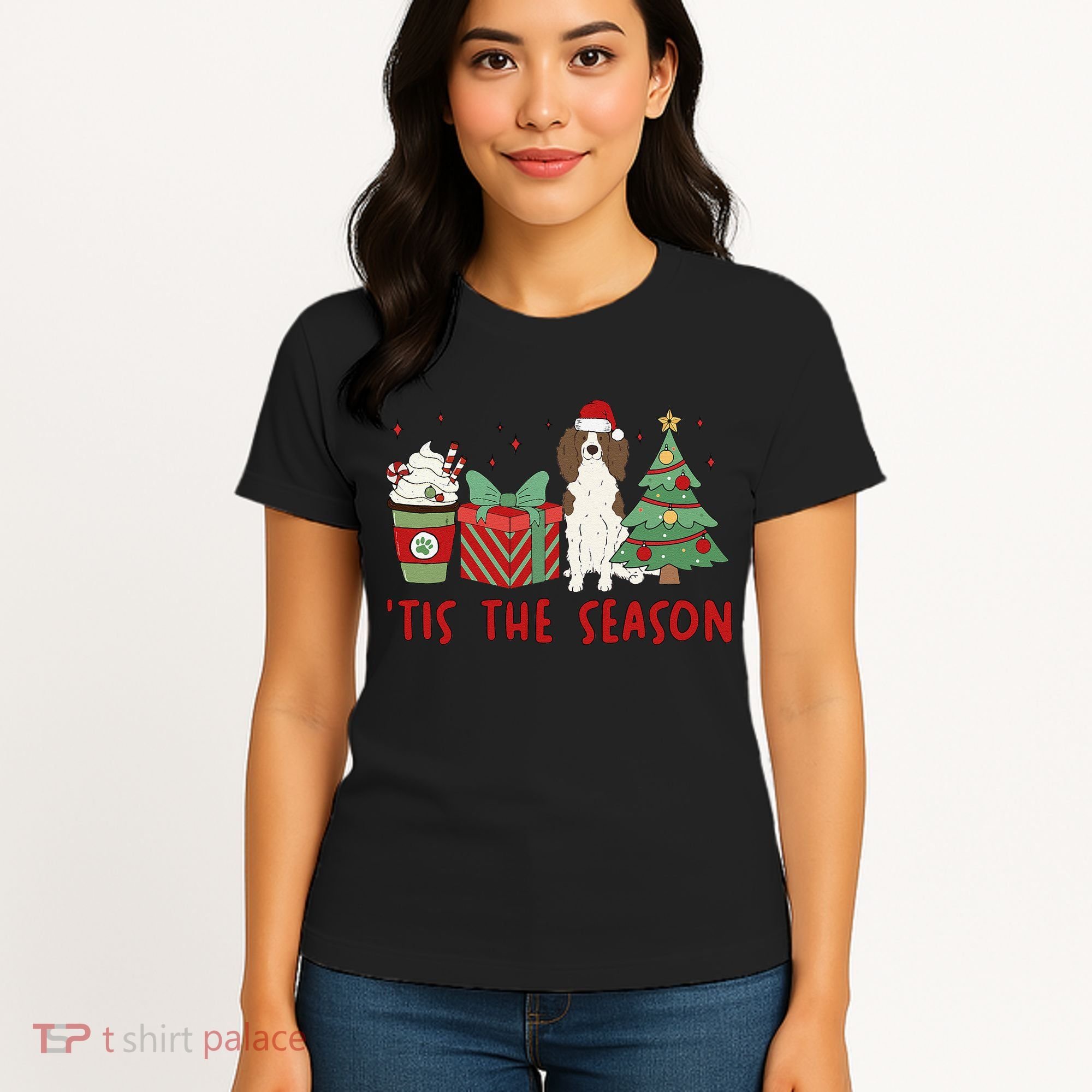 English Springer Spaniel Christmas Tis The Season Holiday Women's T-Shirt