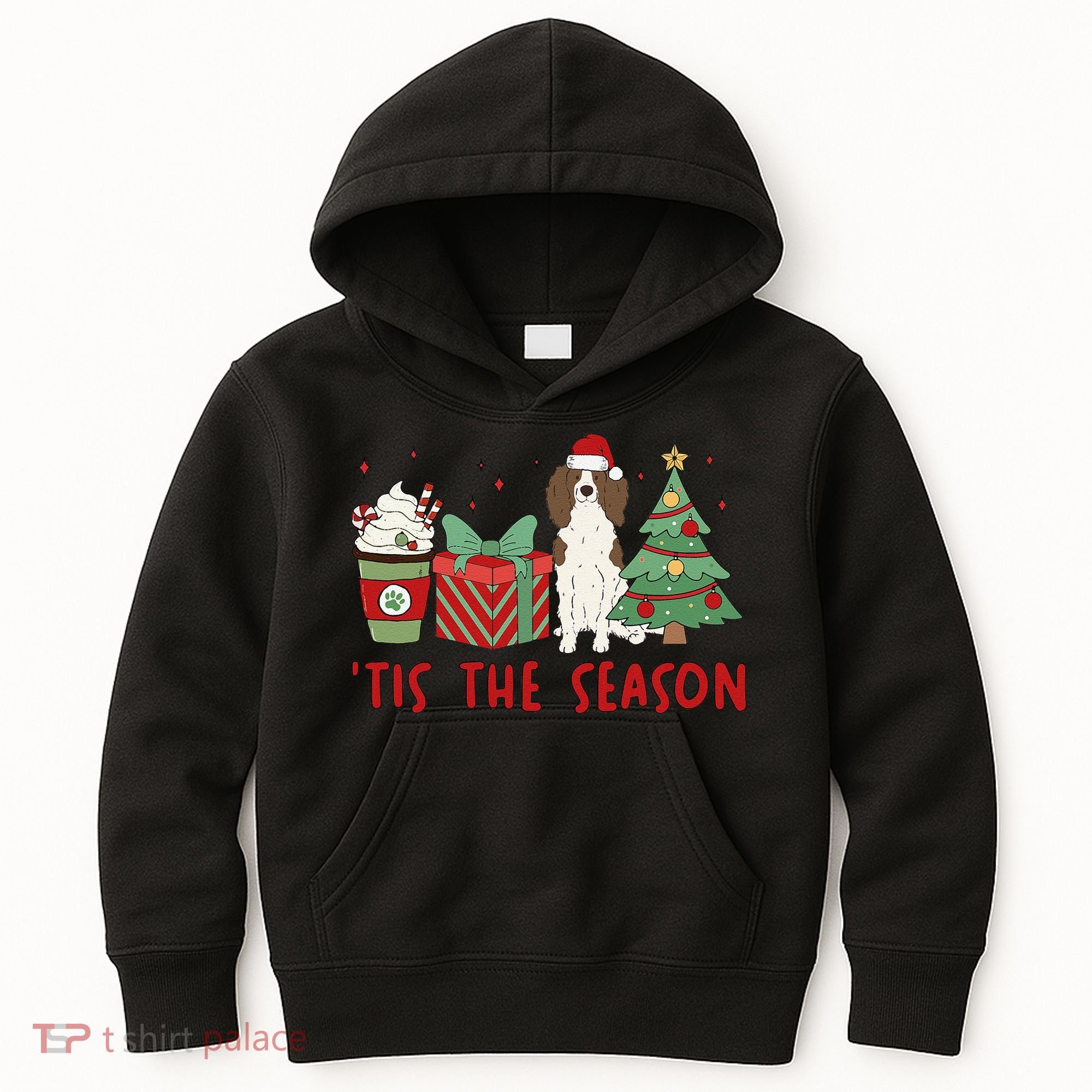 English Springer Spaniel Christmas Tis The Season Holiday Kids Hoodie