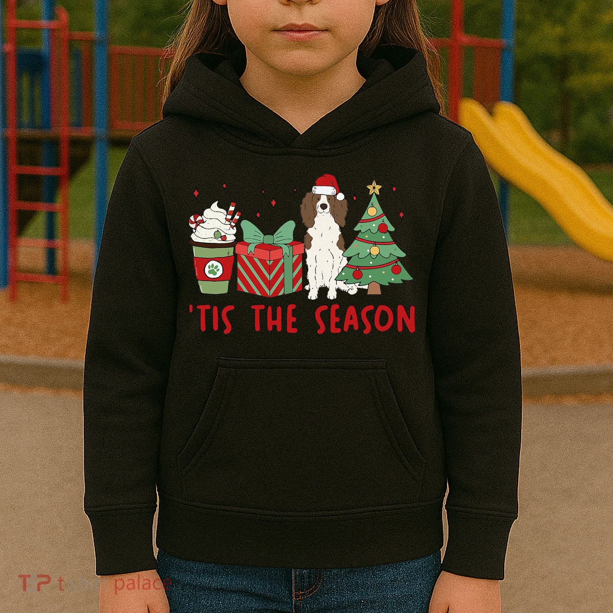 English Springer Spaniel Christmas Tis The Season Holiday Kids Hoodie