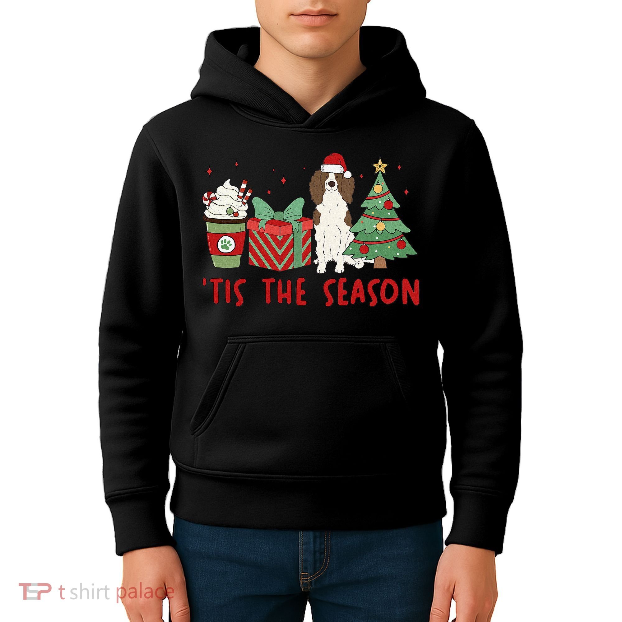English Springer Spaniel Christmas Tis The Season Holiday Kids Hoodie