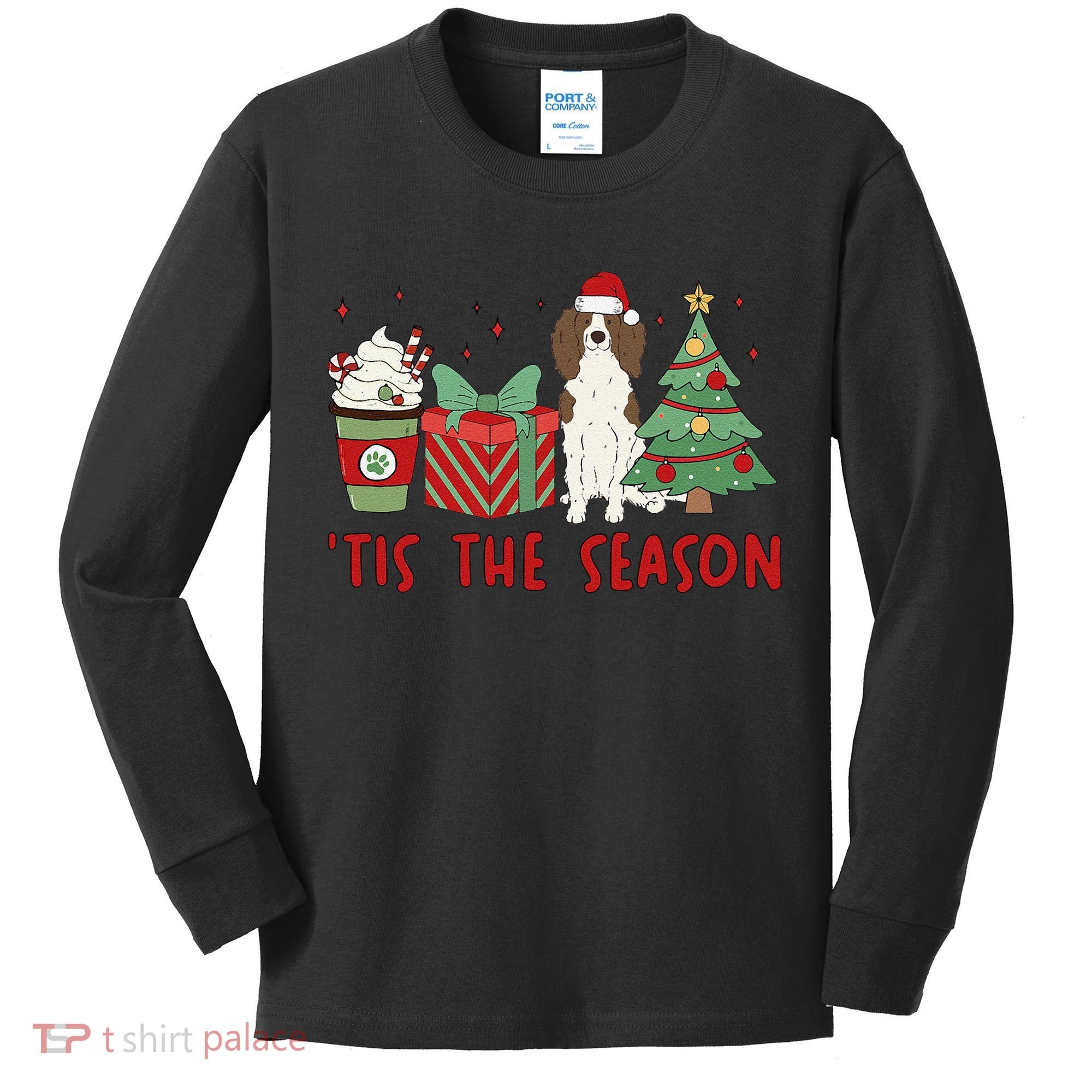 English Springer Spaniel Christmas Tis The Season Holiday Kids Long Sleeve Shirt