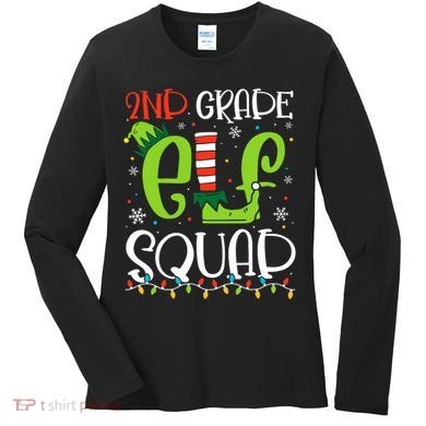 Elf Squad Second Grade Teacher Christmas 2nd Grade Teacher Women's Long Sleeve Shirt