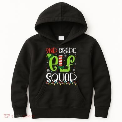 Elf Squad Second Grade Teacher Christmas 2nd Grade Teacher Kids Hoodie