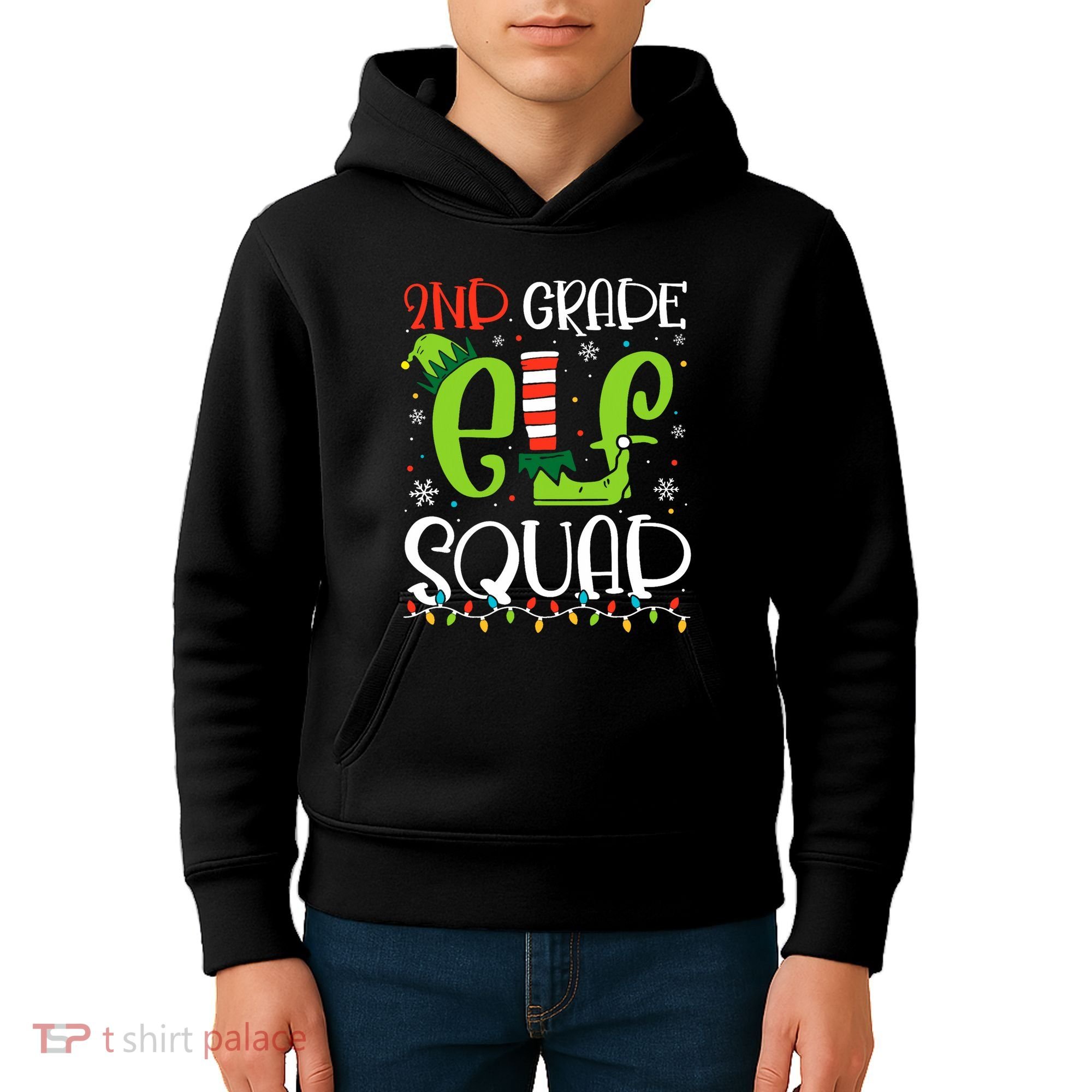 Elf Squad Second Grade Teacher Christmas 2nd Grade Teacher Kids Hoodie