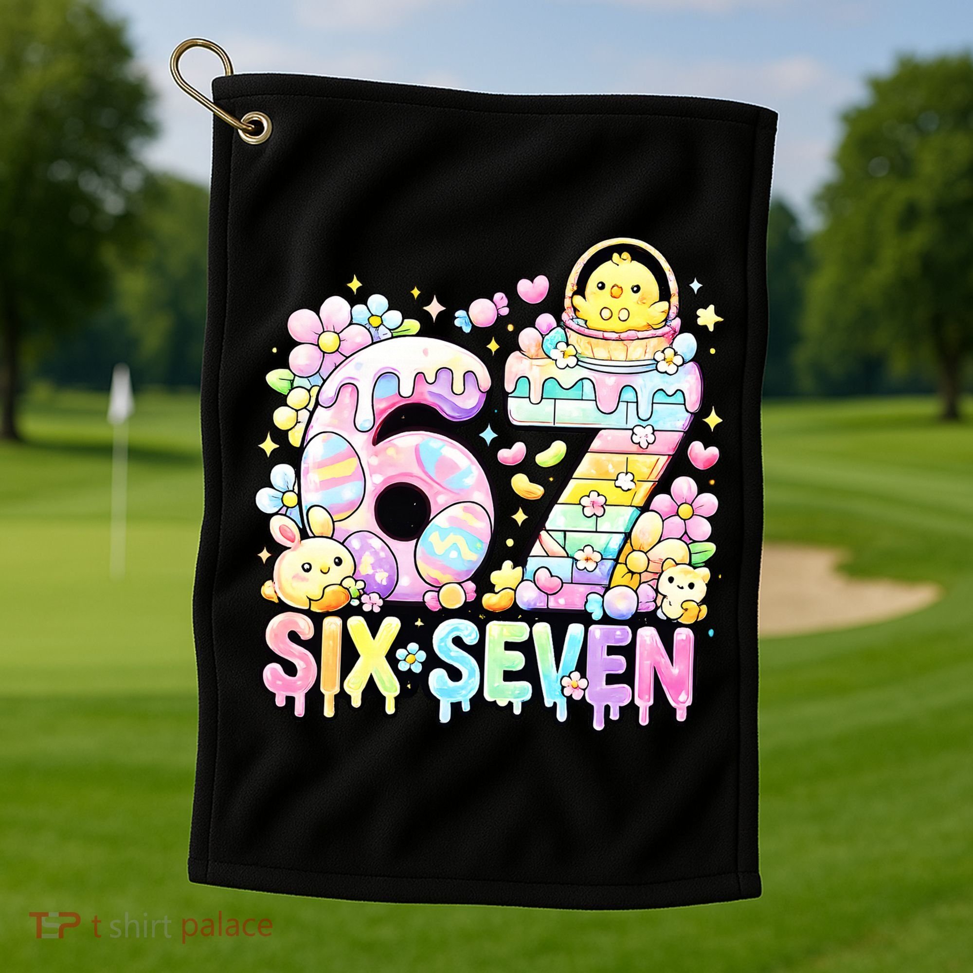 Easter Six Seven 67 Meme Cute 6-7 Funny Golf Towel