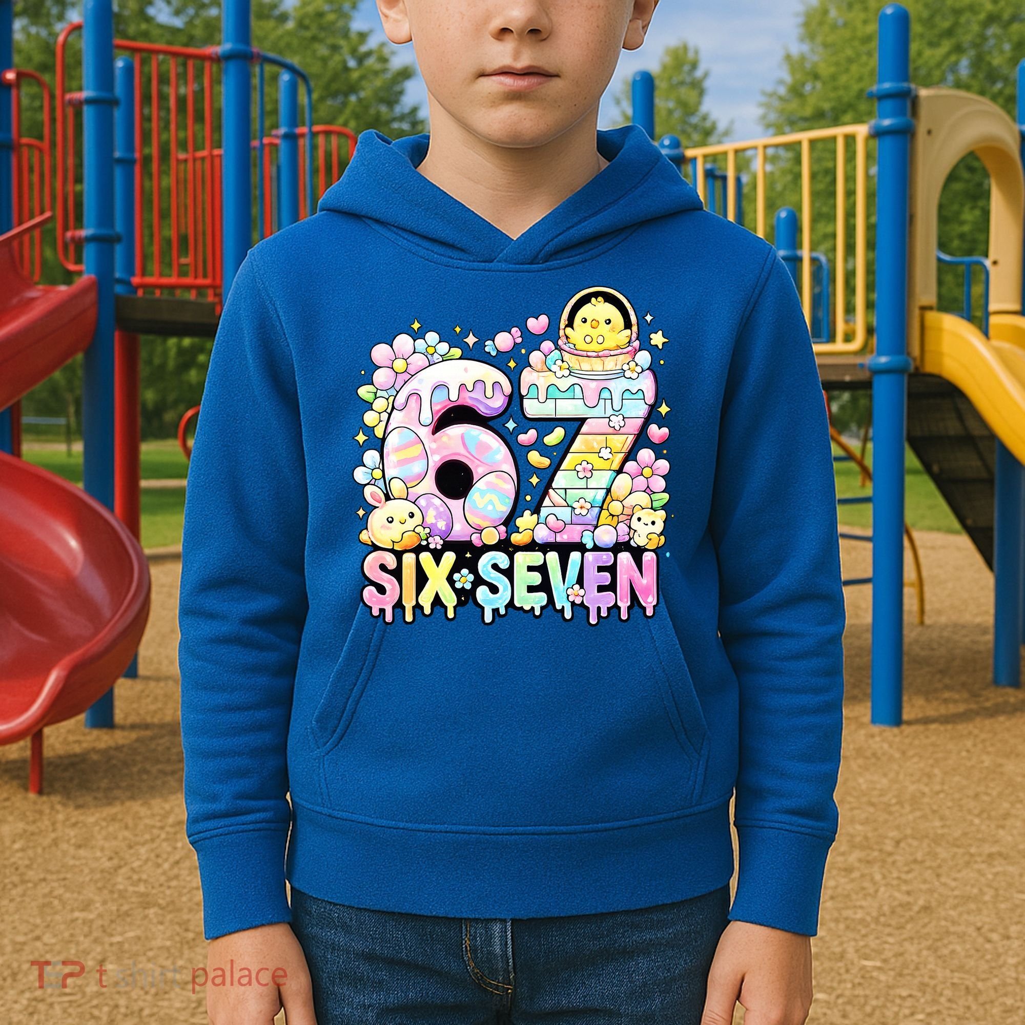 Easter Six Seven 67 Meme Cute 6-7 Funny Kids Hoodie