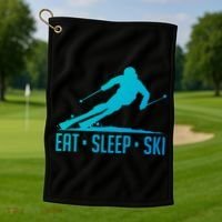 Eat Sleep Ski Skiing Skier Snow Winter Vacation Gift Golf Towel thumb 1