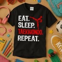 Eat Sleep Taekwondo Repeat Taekwondo Player Funny Kids T-Shirt thumb 3