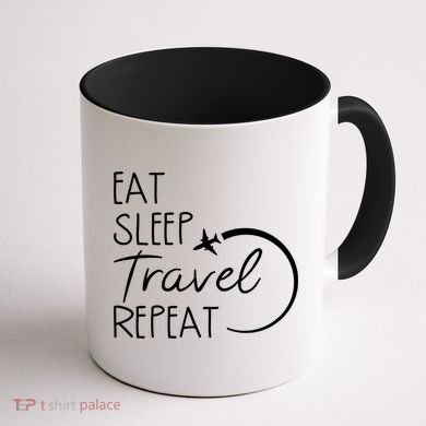 Eat Sleep Travel Repeat Vacation Coffee Mug back