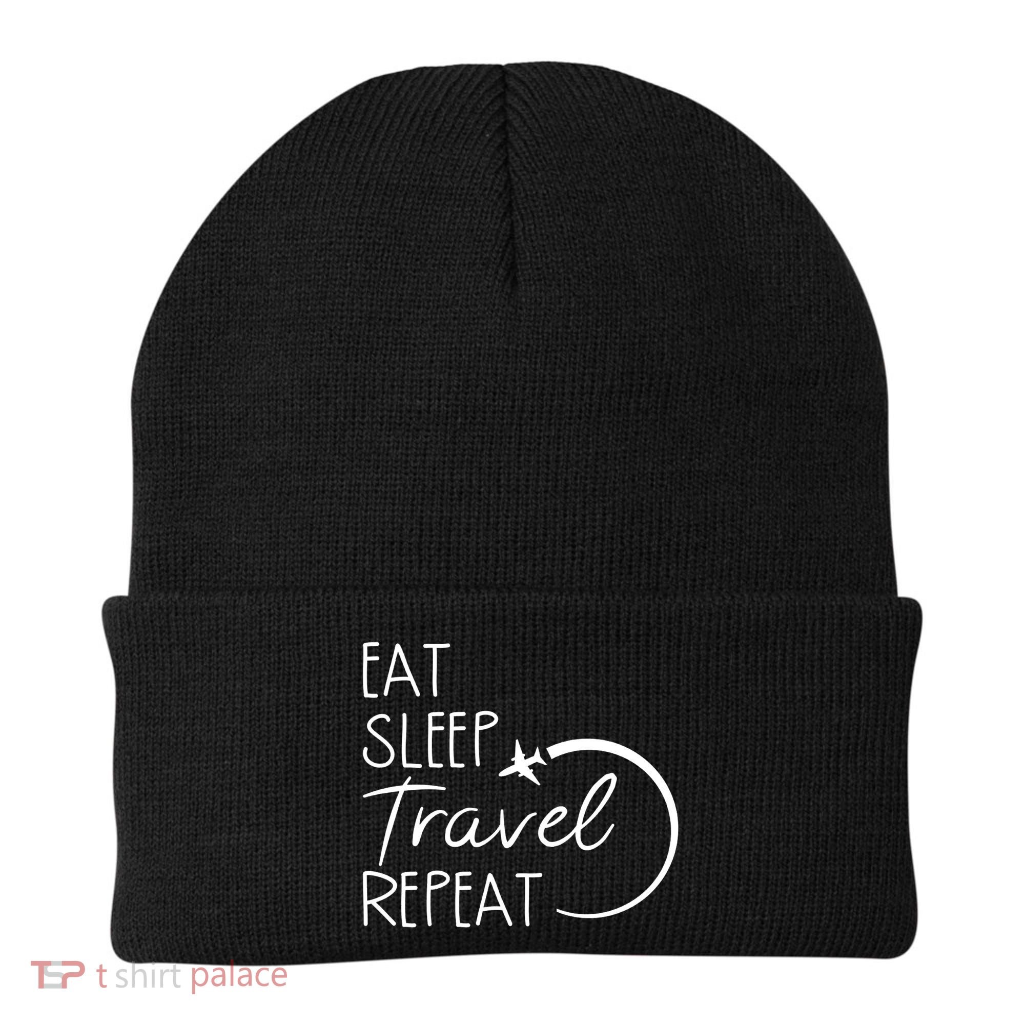 Eat Sleep Travel Repeat Vacation Beanie