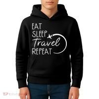 Eat Sleep Travel Repeat Vacation Kids Hoodie thumb 4