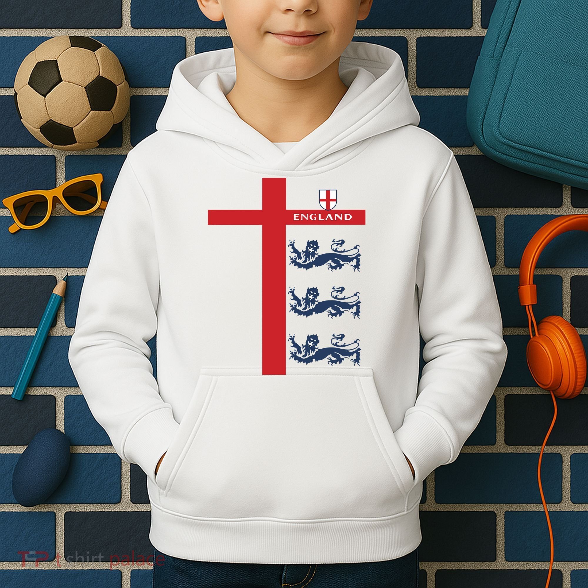 England Soccer Three Lions Flag Kids Hoodie