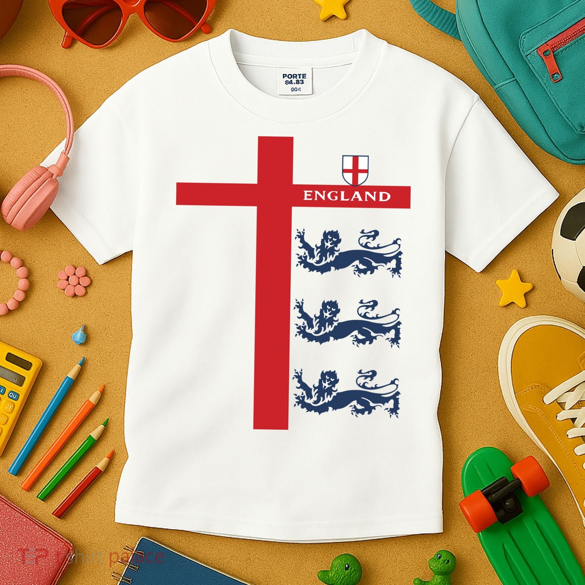 England Soccer Three Lions Flag Kids T-Shirt