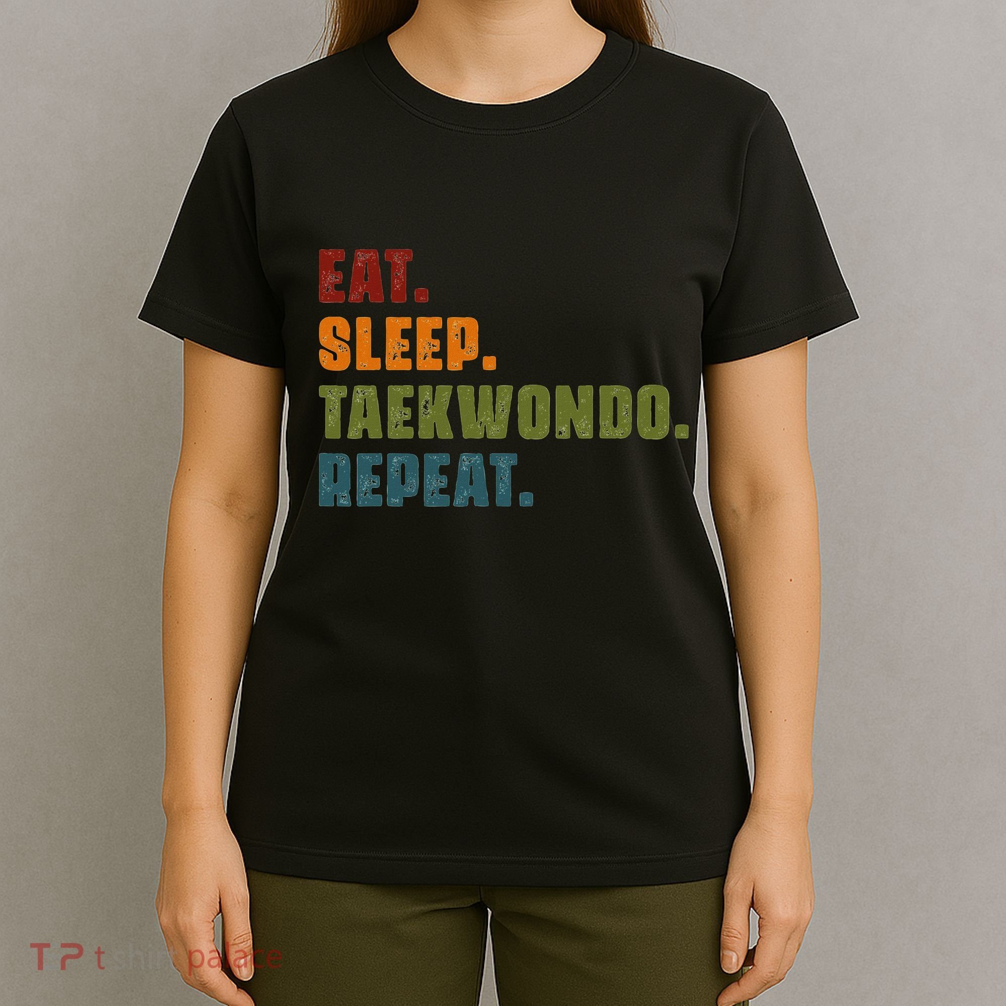 Eat Sleep Taekwondo Repeat Taekwondo Funny Retro Vintage T-Shirt