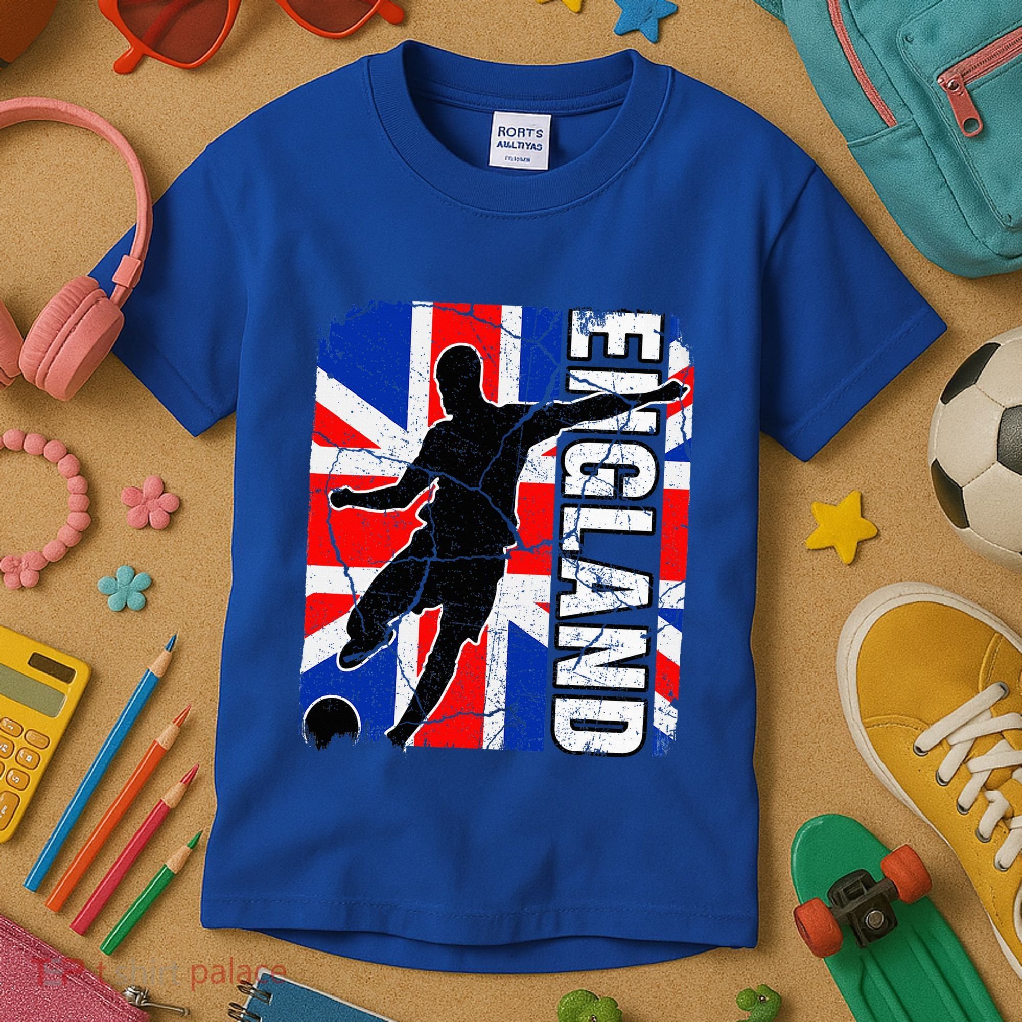 England Soccer Team British Flag Jersey Football Fans Kids T-Shirt