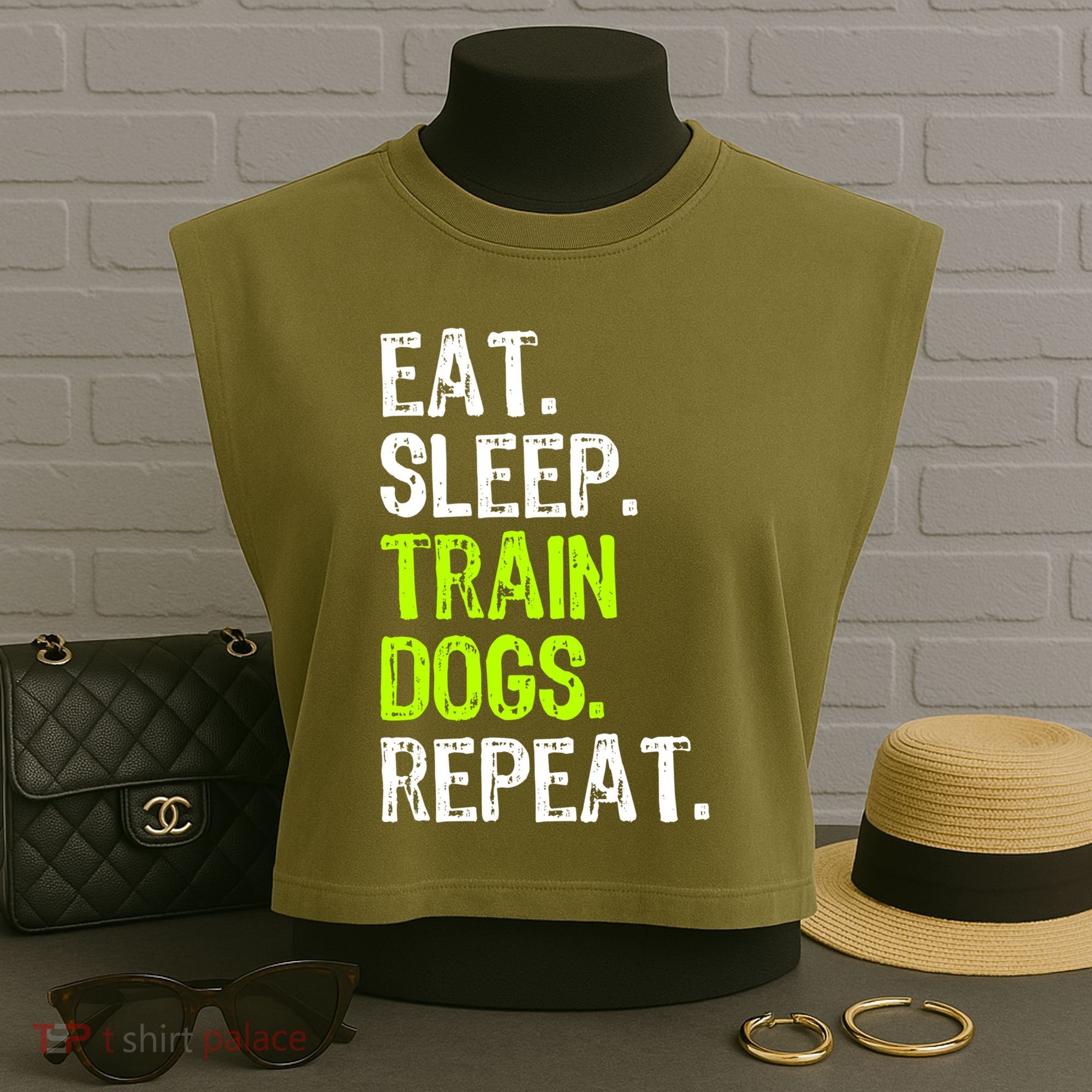 Eat Sleep Train Dogs Trainer Training Funny Meaningful Gift Garment-Dyed Women's Muscle Tee