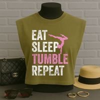 Eat Sleep Tumble Gymnast Outfit Funny Gymnastics Gift Garment-Dyed Women's Muscle Tee thumb 3